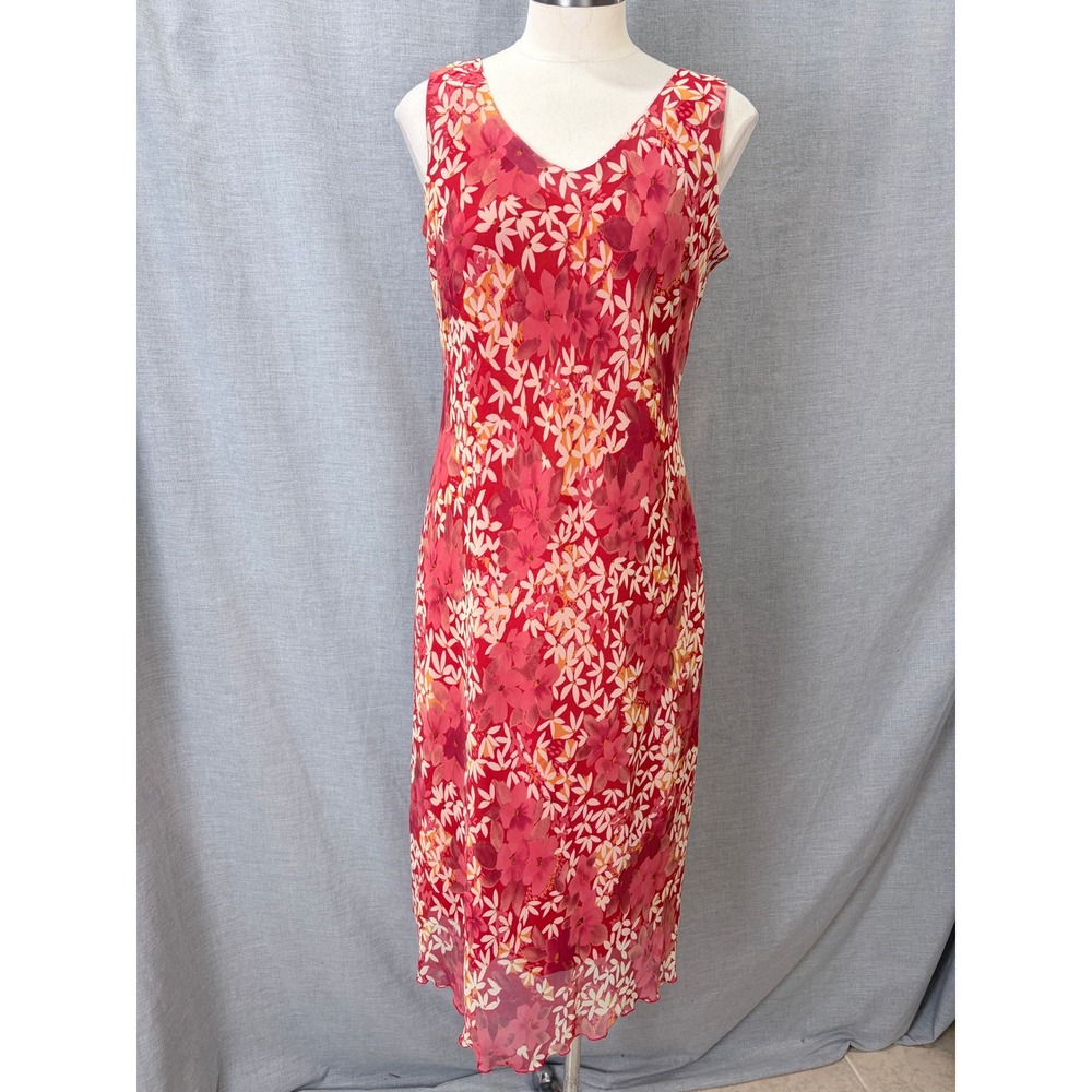 Believe Dress 8 Red Pink Floral Midi Sleeveless Lettuce Hem Fairycore Romantic